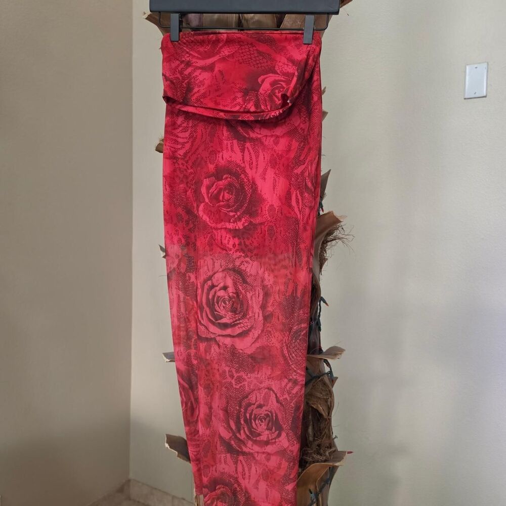 Red and Pink Coord Bandeau and Maxi Skirt Matching Set